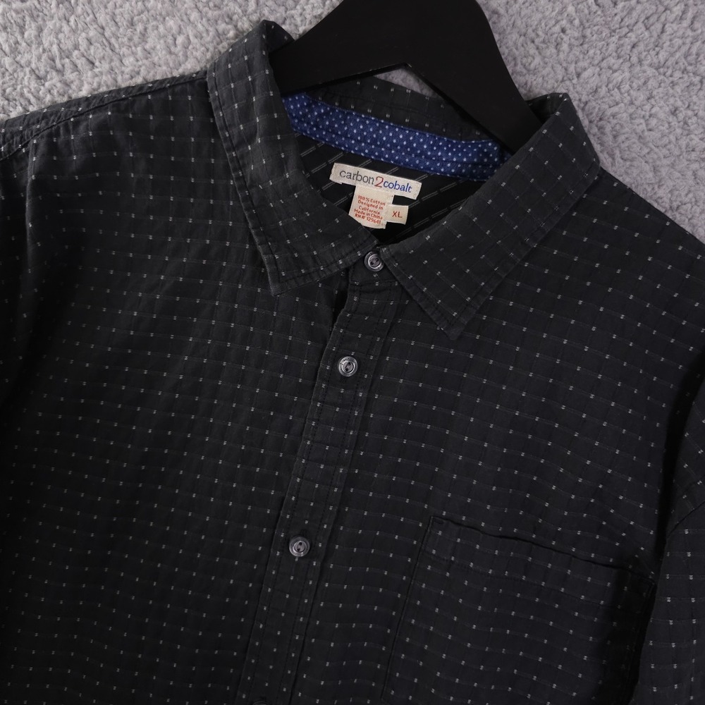 Carbon2Cobalt Shirt Mens XL Black Dobby Weave Grid Long Sleeve Button Up Cotton
